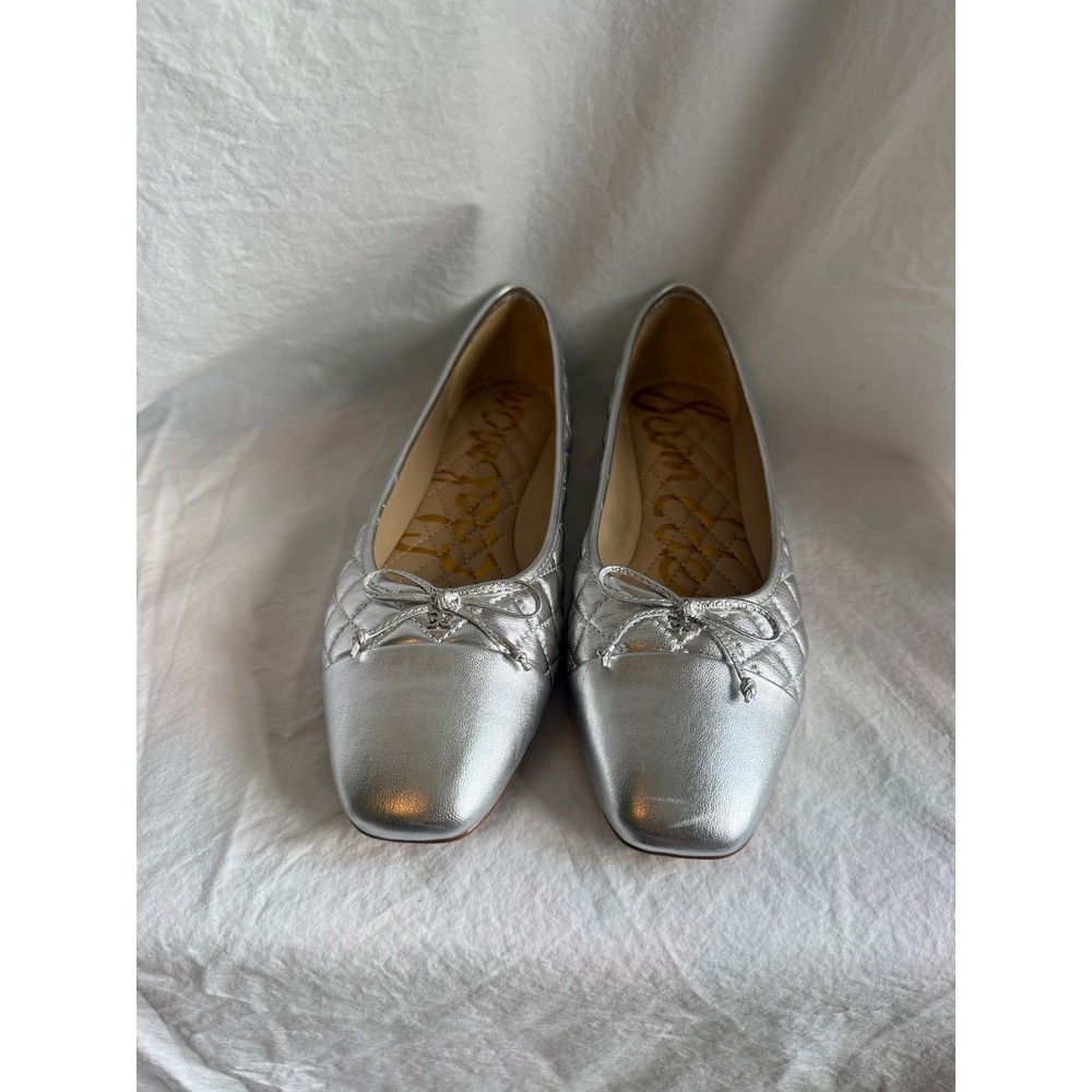 Sam Edelman Felicia Silver Metallic Quilted Leather Ballet Flats Square Toe 7.5